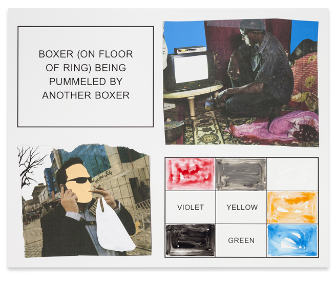 John Baldessari, Storyboard (In 4 Parts): Boxer (On Floor Of Ring) Being Pummeled By Another Boxer, 2013
