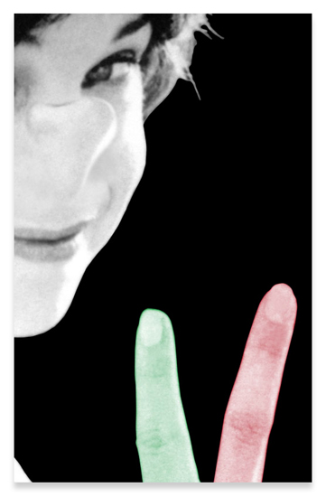 John Baldessari, Noses & Ears, Etc. (Part Three): Altered Person and two fingers (Green and Red), 2007
