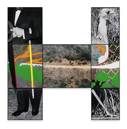 John Baldessari, Intersection Series: Landscape Man with Cane and Bird, 2002
