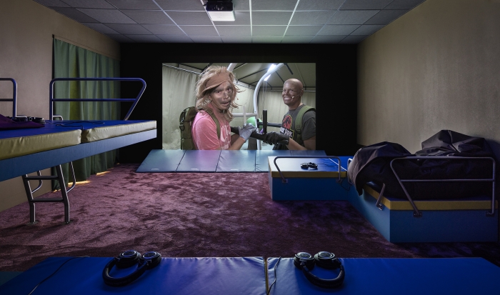 Lizzie Fitch / Ryan Trecartin, Sculptural theater exhibiting Ryan Trecartin, Permission Streak (HD video, runtime 21:17)