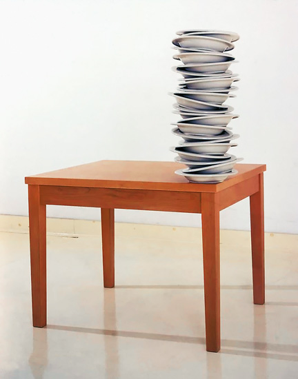 Robert Therrien, Untitled (Small plate stack on table), 2003
