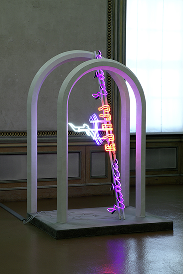 Andro Wekua, Reinforced acrylic plaster, neon on steel mounting and concrete socle
